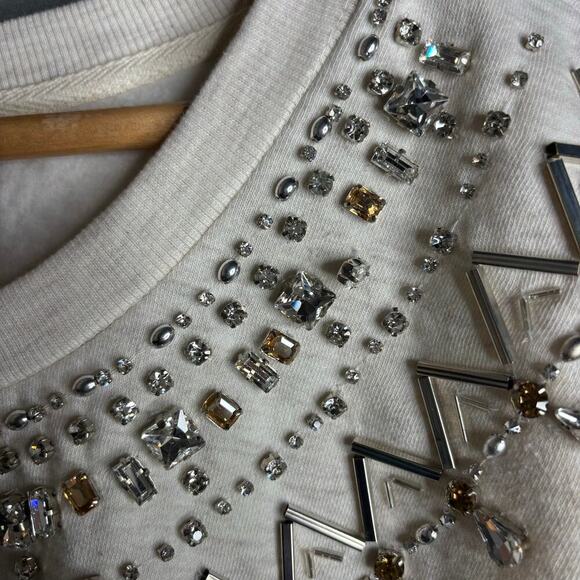 Anthropologie Maeve Embellished Collar Pullover Light Sand Size M - Picture 10 of 11